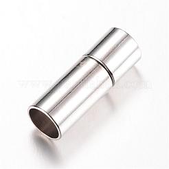チューブ真鍮バヨネットクラスプ  ニッケルフリー  コラム  プラチナ  16x4mm  半分穴：3mm&nbsp;KK-T005-02P