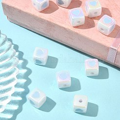 不透明アクリルエナメルビーズ10個  ハートを持つキューブ  ライトスカイブルー  12x12x12mm&nbsp;ACRC-FS0001-02C