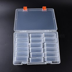 プラスチックビーズ収納ケース  フリップトップビーズ収納  取り外し可能な  18のコンパートメント  長方形  透明  9-7/8x7-1/4x3-1/8インチ（25x18.5x8cm）  コンパートメント：約7.6x7.5x2.4cm  18区画/ボックス&nbsp;CON-L022-16