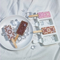 食品グレードのDIY長方形アイスクリームシリコーン型  アイスポップ金型  アイスクリームを作るため  4つの空洞  ホワイト  129x180x23mm  内径：69x35mm&nbsp;LS-DIY-D062-01B