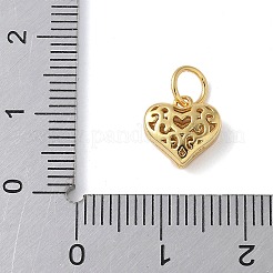 スターリングシルバー 925D 中空フラワーハートチャーム 3 個  丸カンとスタンプ925個付き  ゴールドカラー  9x9.5x3.5mm  穴：4.8mm&nbsp;LS-STER-M099-02G