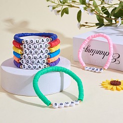 8 個 8 色ポリマークレイ heishi サーファーストレッチブレスレットセット  アクリル ワード スクワッド プレッピー ブレスレット 女性用  ミックスカラー  内径：2-1/8インチ（5.5cm）  1個/スタイル&nbsp;BJEW-SW00085