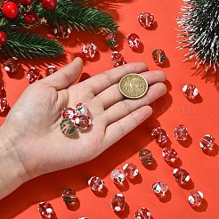 クリスマスの透明ガラスエナメルビーズ  手描きのビーズ  クリスマスギフトボックス付きラウンド  11~11.5x13.5~16.5x12~13mm  穴：1.5~1.8mm&nbsp;GLAA-YW0005-06A-01