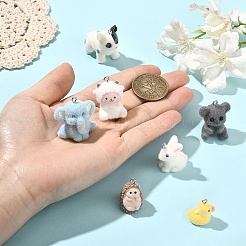 フロッキーレジンペンダント5個  犬  プラチナ鉄ループ付き  ホワイト  31.5x16.5x33.5mm  穴：2mm&nbsp;FIND-YW0009-13