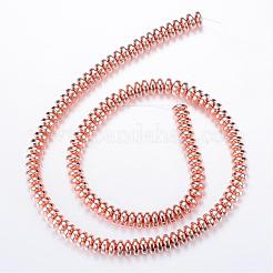 電気メッキ非磁性合成ヘマタイトビーズ連売り  ロンデル  ローズゴールドメッキ  4x2mm  穴：1mm  約180個/連  15.7インチ&nbsp;G-Q465-19RG