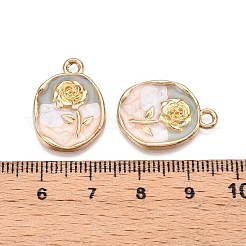 メッキ合金エナメルチャームラック  カドミウムフリー＆ニッケルフリー＆鉛フリー  ライトゴールド  フラワーチャーム付きオーバル  ライトブルー  21x15.5x3mm  穴：1.8~2mm&nbsp;ENAM-N056-409A