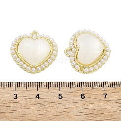 ラックメッキ合金樹脂ペンダント  ABSイミテーションパール付きハートチャーム  ゴールドカラー  21.5x22x7mm  穴：2mm&nbsp;FIND-Z054-07G