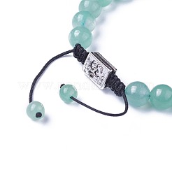 チャクラジュエリー  天然＆合成混石編組ビーズブレスレット  天然の緑のアベンチュリンと  合金のパーツとナイロンコード  om記号の付いた長方形  2インチ〜3インチ（5.2~7.6cm）&nbsp;BJEW-I273-I01