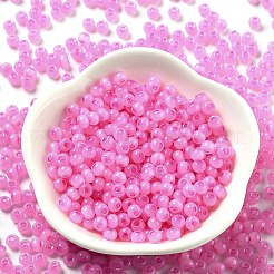 ガラスシードビーズ  模造キャットアイ  ロンデル  パールピンク  4x3.3mm  穴：1.4mm&nbsp;X1-SEED-M011-02A-12