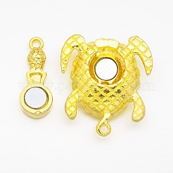 合金ラインストーン、ループ付きマグネットクラスプ  ウミガメ  ゴールドカラー  37x25x8mm  穴：2mm&nbsp;ALRI-O015-02