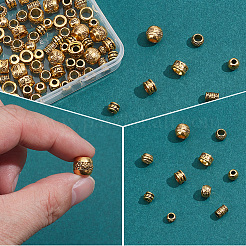 100 個 10 スタイルのチベットスタイル亜鉛合金ビーズ  コラム  アンティーク黄金  6~8.5x3~8mm  穴：2.5~6mm  10個/スタイル&nbsp;FIND-SP0005-96