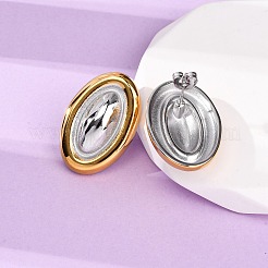 304ステンレススチール製ツートンオーバルスタッドピアス（女性用）  ゴールデン·ステンレス鋼色  27.5x18.5mm&nbsp;LS-EJEW-A136-01A-GP