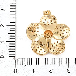 真鍮製マイクロパヴェキュービックジルコニアペンダント  花のチャーム  ゴールドカラー  26.5x25x7mm  穴：5x2.5mm&nbsp;KK-K418-01C-G