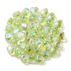 UVメッキレインボー虹色アクリルビーズ  ツートンカラーの二層ビーズ  ハート  緑黄  11x11.5x8mm  穴：3mm&nbsp;OACR-F004-05H