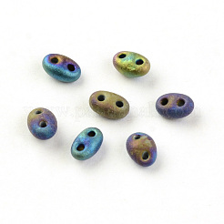 2つ穴シードビーズ  チェコガラスビーズ  ブルーメッキ  5x3.5x3mm  穴：0.5mm  約5850個/袋  450 G /袋&nbsp;GLAA-R159-M604