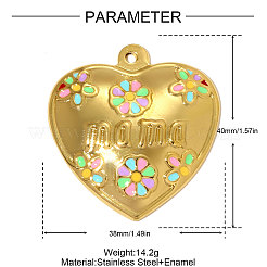 304ステンレススチールエナメルペンダント  ハートチャーム  イオンプレーティング（ip）  18KGP本金メッキ  カラフル  40x38mm&nbsp;STAS-OY004-70G