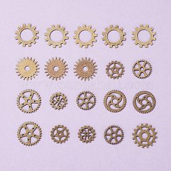 20個の金属合金スチームパンクギアチャームコネクターコグペンダント  フラットラウンド  アンティークブロンズ  19~25x1~1.5mm  穴：2~14.5mm&nbsp;TIBEP-FS0001-04AB