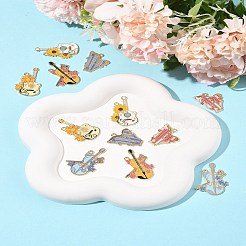 12個6スタイルアロイエナメルペンダント  花飾りの付いた楽器  ゴールドカラー  ミックスカラー  24.5~35x20~24.5x1mm  穴：1.8mm  2個/スタイル&nbsp;ENAM-FS0002-58