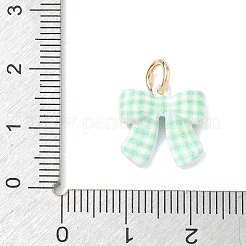 真鍮製エナメルペンダント  ゴールドカラー  タータンリボンのチャーム  14x13.5x4mm  穴：4mm&nbsp;KK-CBA1122-01G-02