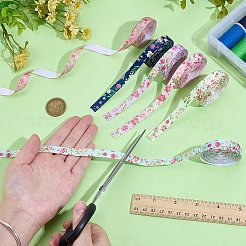 ポリエステルリボン  花柄プリント  ギフト包装用の花柄  ミックスカラー  3/8インチ（9mm）  6色  4ヤード/カラー  24ヤード&nbsp;OCOR-PH0007-56B