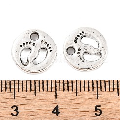 チベット風亜鉛合金チャーム  足でフラットラウンド  鉛フリー＆カドミウムフリー  アンティークシルバー  11x2mm  穴：2mm  約625個/500g&nbsp;TIBEP-R334-384AS-RS