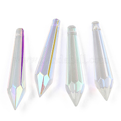 電気メッキガラスの大きなペンダント  ABカラーメッキ  多面カット  弾丸  クリアAB  62~63x14mm  穴：1.5mm&nbsp;EGLA-Q122-09