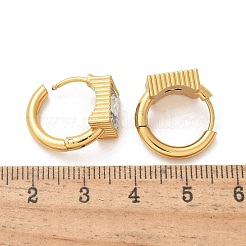304ステンレススチールフープピアス  ガラスラインストーン付き  イオンプレーティング（ip）  長方形  ゴールドカラー  ミックスカラー  16x17x2.5mm&nbsp;EJEW-S253-02E-G