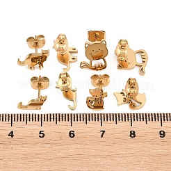304ステンレススチールスタッドピアス4組  猫の形  ゴールドカラー  7.5~11x7~10.5mm&nbsp;EJEW-G469-02G-03