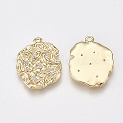 真鍮チャーム  キュービックジルコニア付き  ニッケルフリー  18KGP本金メッキ  フラットラウンド  透明  20x15x1.5mm  穴：1.4mm&nbsp;KK-T038-512G