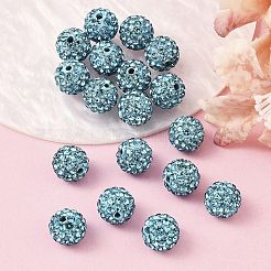 パヴェボールディスコビーズ  樹脂粘土ラインストーンビーズ  グレードA  アクアマリン  pp13（1.9~2mm）  10mm  穴：1mm&nbsp;RB-Q195-10mm-202