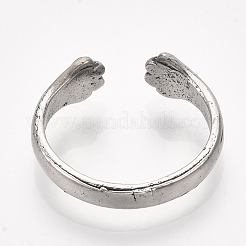 合金カフ指輪  足跡  アンティークシルバー  サイズ8  18mm&nbsp;RJEW-T008-20