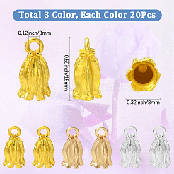 60本3色合金ペンダント  花  ミックスカラー  15x8mm  穴：3mm  20個/カラー&nbsp;FIND-SC0017-31