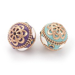 手作りのインドネシアビーズ  メタルパーツ  花の丸  ライトゴールド  ミックスカラー  18.5~20.5x19~20mm  穴：1.5~1.6mm&nbsp;IPDL-E012-09