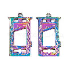 イオンプレーティング（IP）304ステンレスペンダント  ウィンドウチャーム  虹色  37.5x20.5x1.5mm  穴：2.8mm&nbsp;STAS-B031-10R