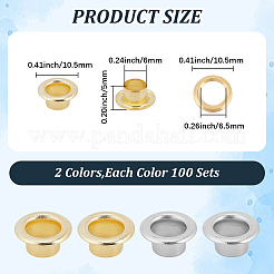 200個2色の鉄製グロメットアイレット金具  スペーサー付き  フラットラウンド  プラチナ·ゴールデン  10.5x5mm  穴：6mm  100個/カラー&nbsp;IFIN-GF0001-59B