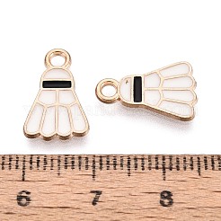 合金とエナメルのペンダント  バドミントンのチャーム  ゴールドカラー  ホワイト  15x9.5x1mm  穴：1.8mm&nbsp;ENAM-T021-68G