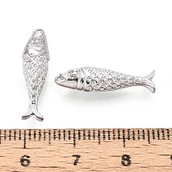 真鍮製マイクロパヴェキュービックジルコニアペンダント  魚  プラチナメッキ  20.5x6x4.5mm  穴：0.9mm&nbsp;KK-T071-37P