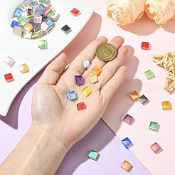 240色の虹色ガラスカボション12個  モザイク片  芸術diyの工芸品のためのモザイクタイル  正方形  ミックスカラー  10x10x4.5mm  20個/色&nbsp;DIY-CJ0003-10