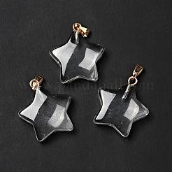 ガラスチャーム  ゴールデンメッキ鉄パーツ  スター  透明  23x20x6mm  穴：6x2mm&nbsp;GLAA-A004-01D