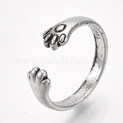 合金カフ指輪  足跡  アンティークシルバー  サイズ8  18mm&nbsp;RJEW-T008-20