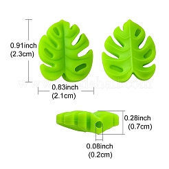 モンステラの葉食品グレードの環境に優しいシリコーン焦点ビーズ  芝生の緑  23x21x7mm  穴：2mm&nbsp;FIND-YW0004-01
