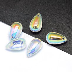クリアガラスチャーム  ティアドロップ  ABカラー  クリアAB  14x8x5mm  穴：1.2mm&nbsp;X-GLAA-H016-11K-1
