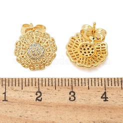 真鍮マイクロペーブクリアキュービックジルコニアスタッドピアス  長持ちメッキ  18KGP本金メッキ  花  13mm&nbsp;EJEW-D305-04G