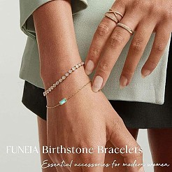 3月の誕生石 真鍮 パヴェ キュービックジルコニア 長方形 リンク ブレスレット  女性用アズキチェーンブレスレット  ライトシアン  6-3/4インチ（17cm）&nbsp;WG17BBA-03