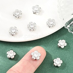 シェグレース ブラス マイクロパヴェ クリアキュービックジルコニアビーズ  花  カドミウムフリーと鉛フリー＆ニッケルフリー  長持ちメッキ  プラチナ  9x9.5x6mm  穴：2mm&nbsp;XGRQ5K808-837P