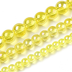 電気メッキ透明ガラスビーズ連売り  ABカラーメッキ  ラウンド  きいろ  6~6.5mm  穴：1.4mm  約67~70個/連  14.76インチ〜15.16インチ（37.5~38.5cm）&nbsp;LS-GLAA-T032-T6mm-AB12