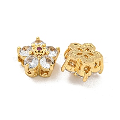 真鍮マイクロ立方晶ジルコニアマルチ連リンク  花  18KGP本金メッキ  透明  11x12x7mm  穴：1.6mm&nbsp;KK-B096-18G-02