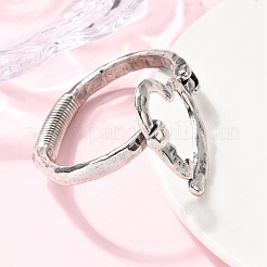 女性用合金ヒンジ付きバングル  ハート  アンティークシルバー  内径: 2-3/8インチ(6cm)×41mm&nbsp;RJEW-S637-02AS