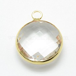 金色のトーンの真鍮ガラスペンダント  フラットラウンド  ミックスカラー  12x9x5mm  穴：2mm&nbsp;X-GLAA-J018A-G