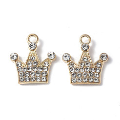 合金クリスタルラインストーンペンダント  クラウンチャーム  カドミウムフリー＆鉛フリー  ライトゴールド  17x15.5x2.5mm  穴：2mm&nbsp;PALLOY-F288-01LG
